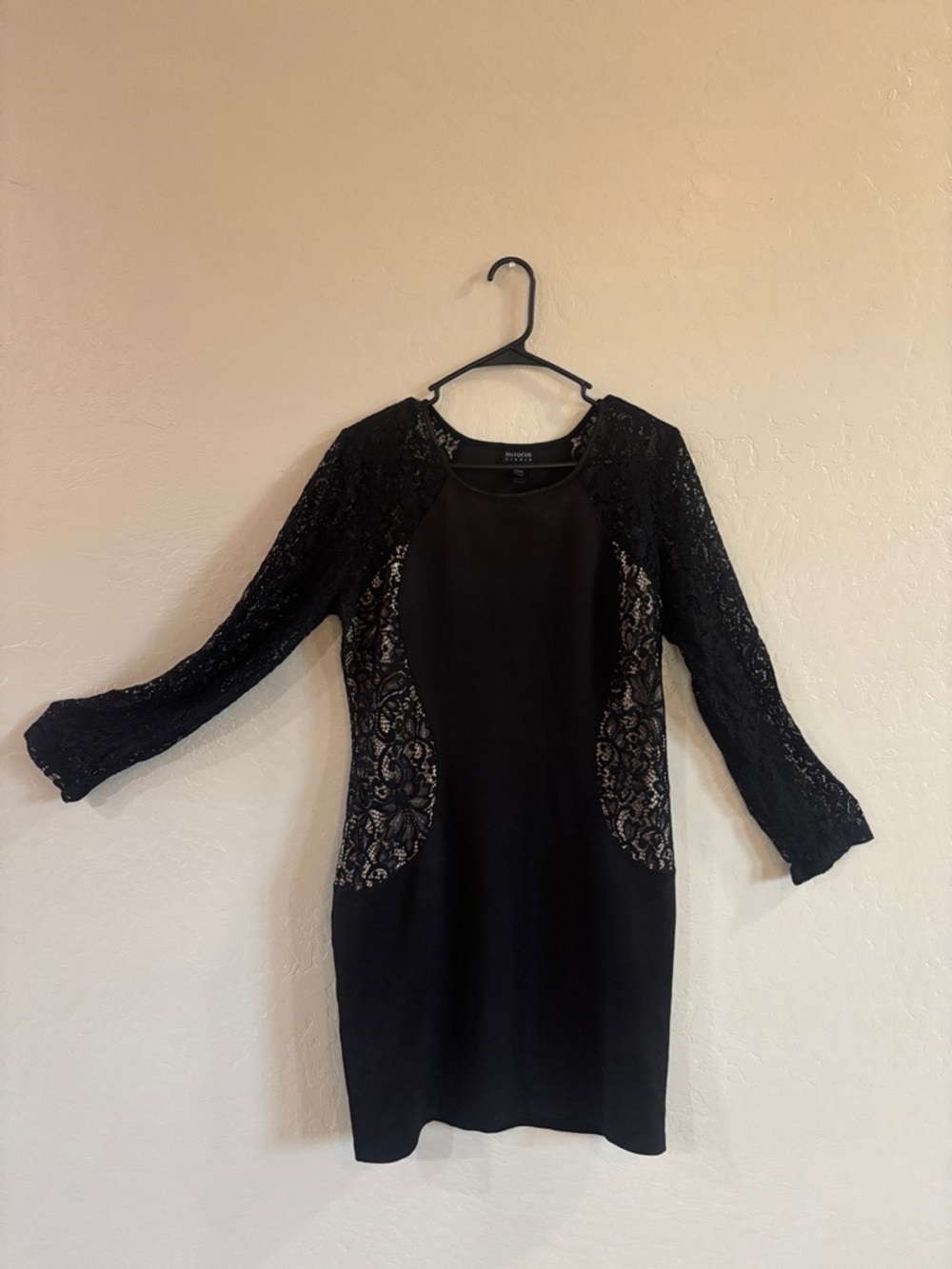 Enfocus Studio Black Lace-Panel Long Sleeve Sheath Dress